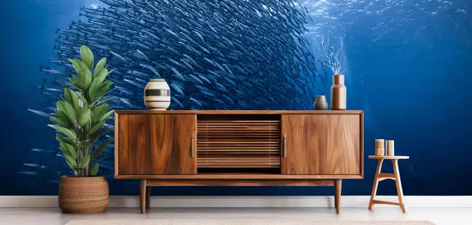 Masse bleue - papier peint poissons
