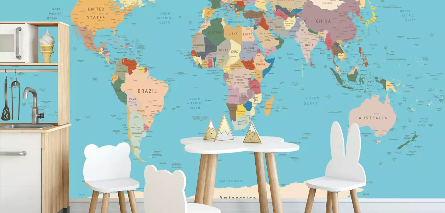World map│Cartes du monde│Papier peint panoramique │Hexoa