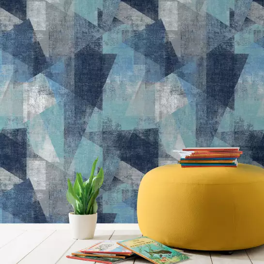 Perspective bleue - tapisserie motif géométrique