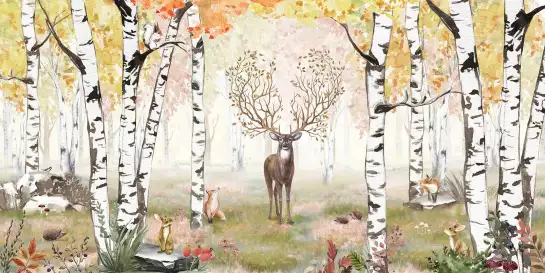 Un cerf en automne - papier peint enfant