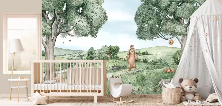 Miel et ourson - papier peint bebe
