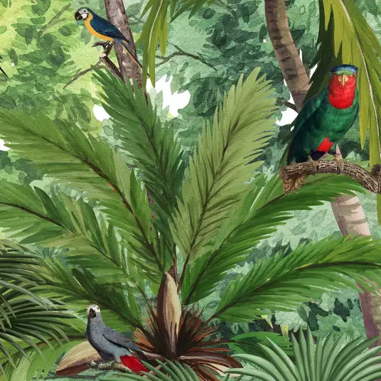Perroquets vert - papier peint oiseaux tropicaux