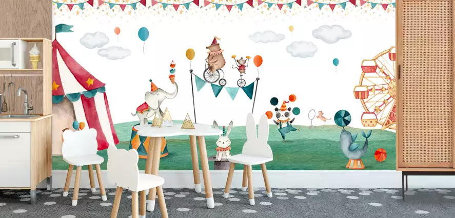Joyeux cirque - papier peint enfant animaux