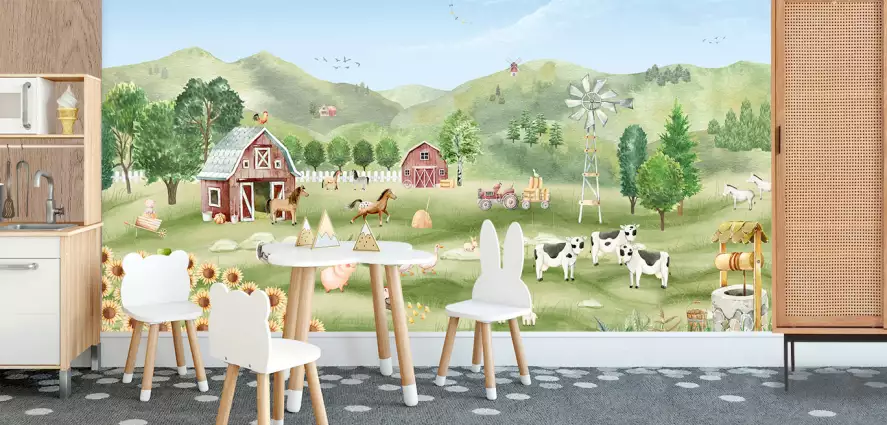 Ferme animaux - papier peint pour enfant