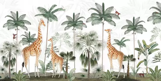 Girafes junglées - papier peint enfant animaux