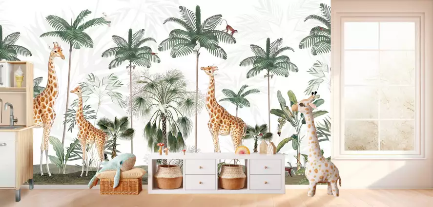 Girafes junglées - papier peint enfant animaux