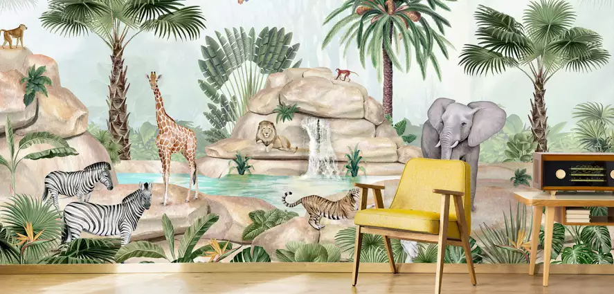 Oasis sauvage - papier peint enfant animaux
