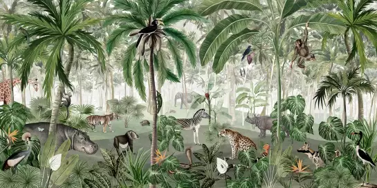 Exploration de la savane - papier peint enfant animaux