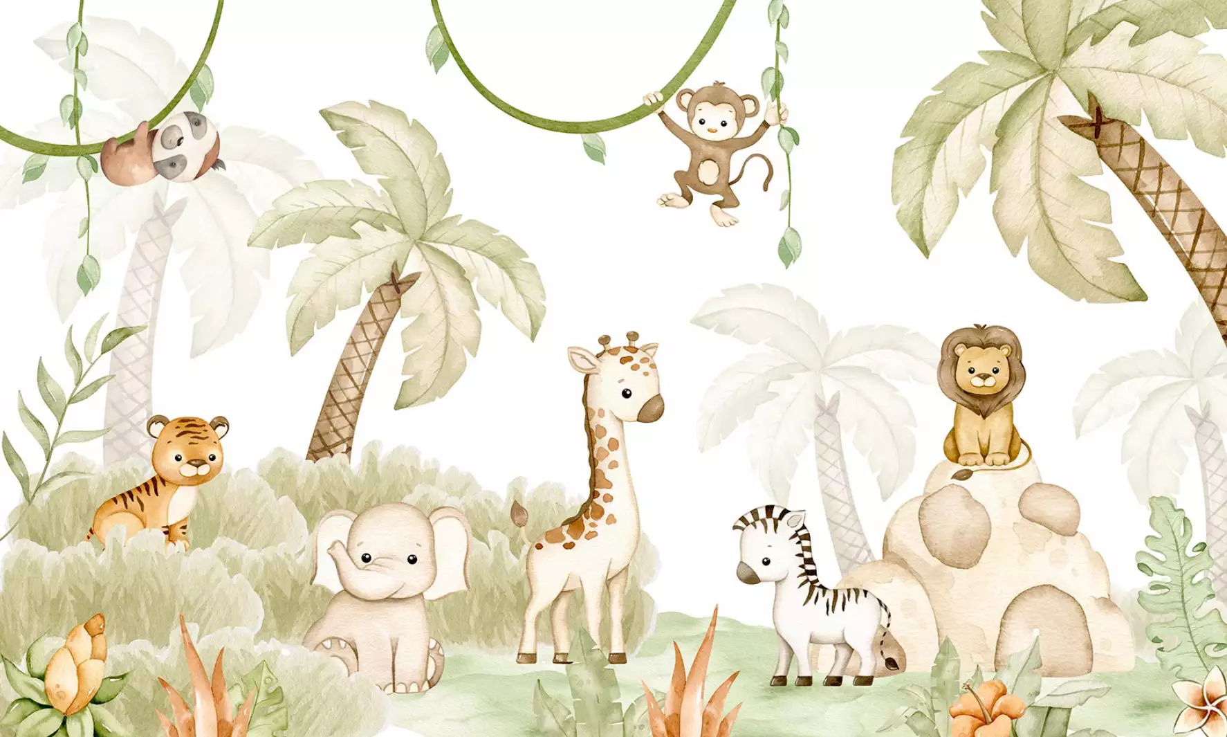 L'aventure de la jungle│ Papier peint sur mesure pour enfant