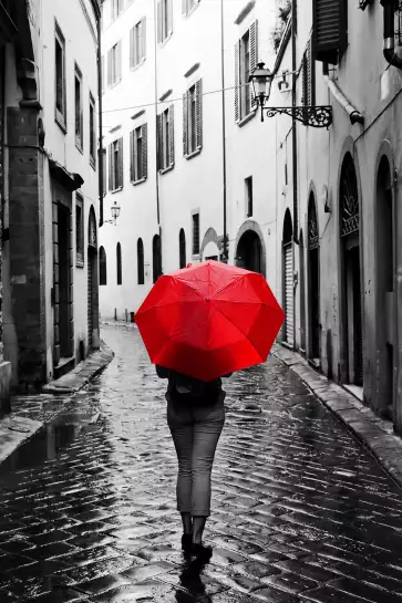 La femme au parapluie rouge - affiche architecture
