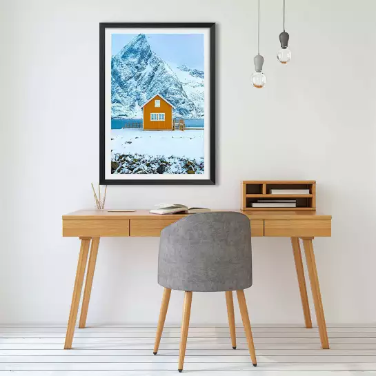 Cabane orange - tableau paysage montagne