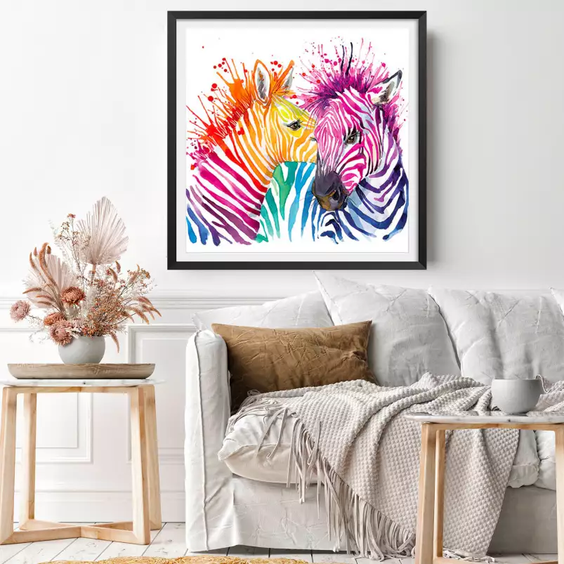 Bisous de zèbre - tableau animaux multicolore