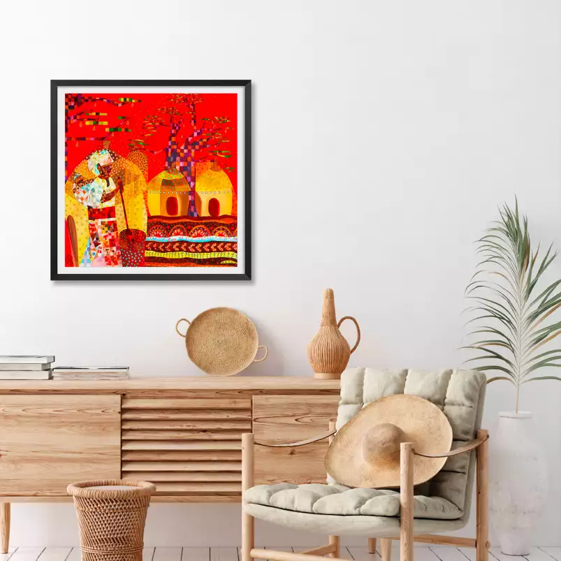 Baobab rouge et d'or - tableau contemporain