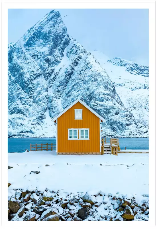 Cabane orange - tableau paysage montagne