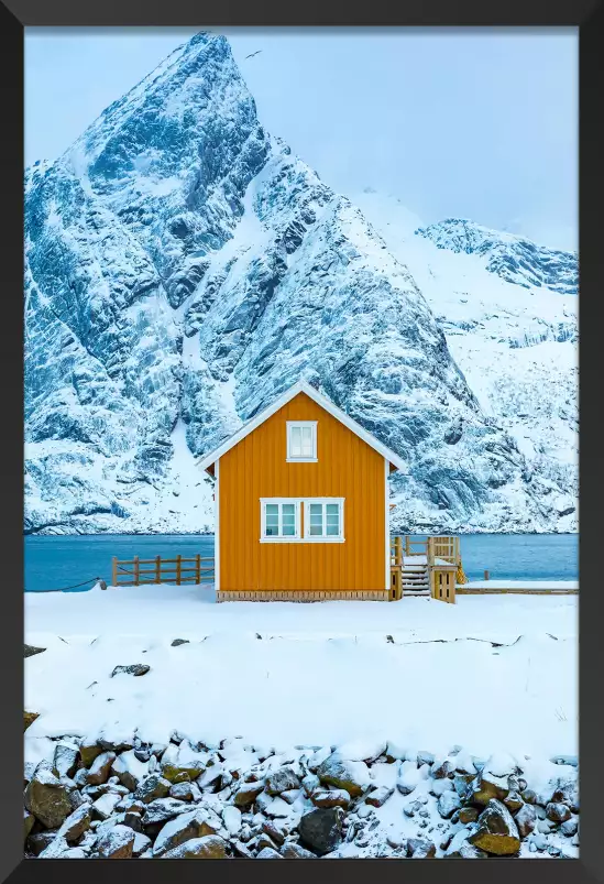 Cabane orange - tableau paysage montagne