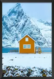 Cabane orange - tableau paysage montagne