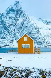 Cabane orange - tableau paysage montagne