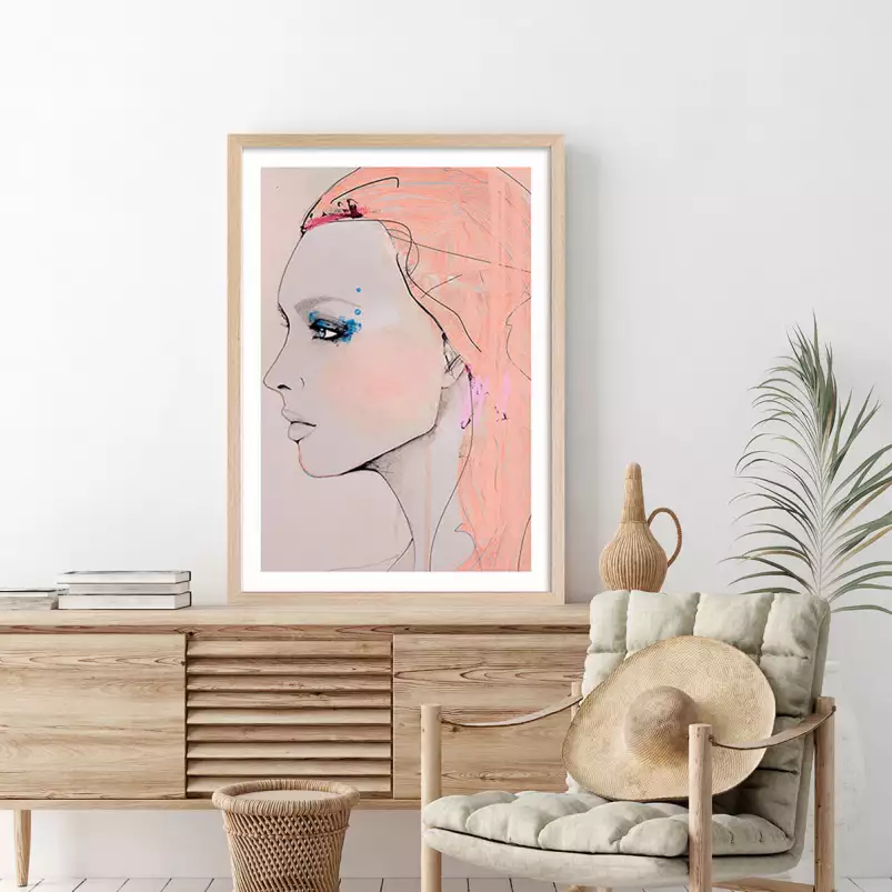 Portrait de femme rose - poster romantique