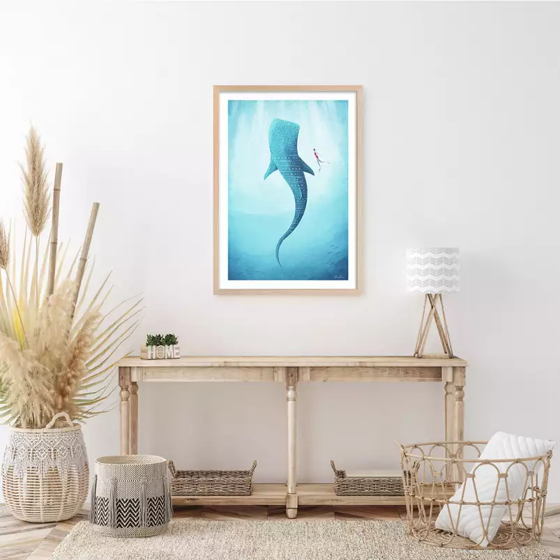 Requin baleine Travel Art - affiche baleine vintage