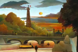 La Seine et la Tour Eiffel au soleil du soir - tableau celebre