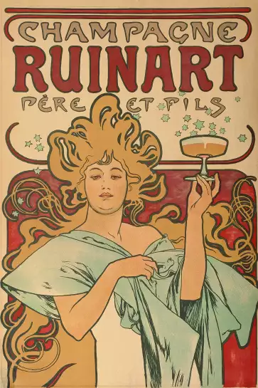 Champagne Ruinart par Alphonse Mucha - cadre contemporain