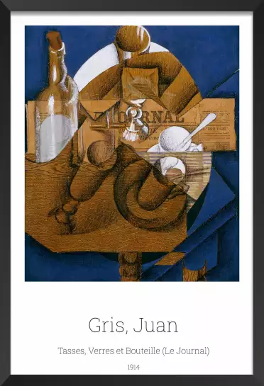 Tasses Verres et Bouteille par Juan Gris - tableau celebre