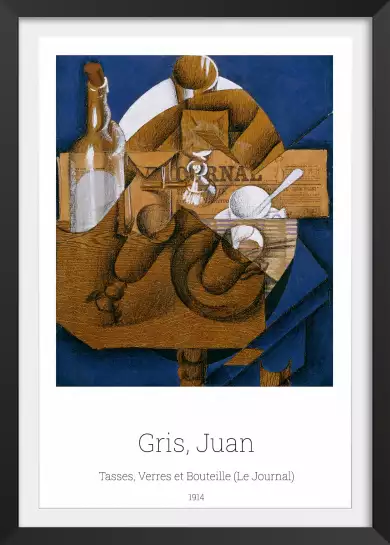 Tasses Verres et Bouteille par Juan Gris - tableau celebre