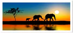 Elephant au soleil couchant - peinture afrique