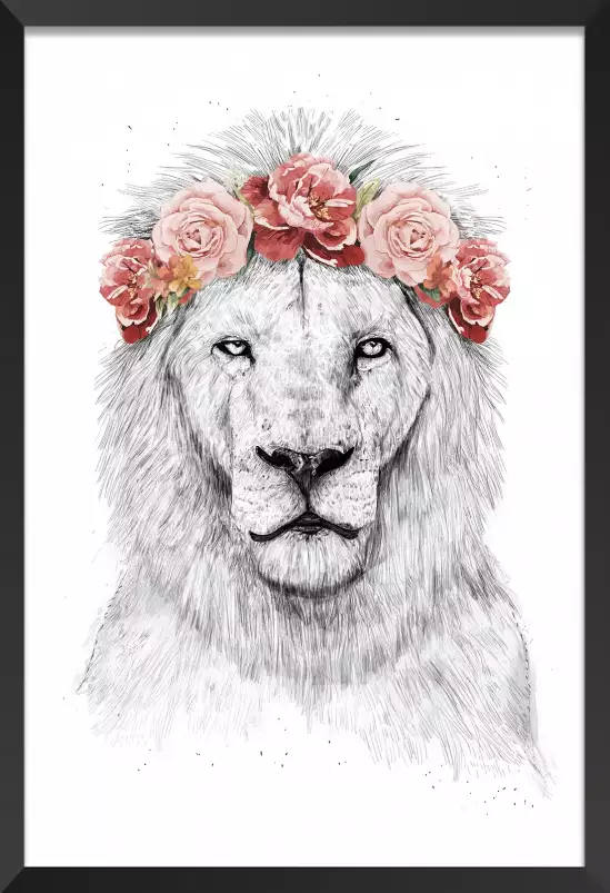 Lion et couronne de fleurs - tableau animaux habillés