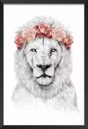 Lion et couronne de fleurs - tableau animaux habillés
