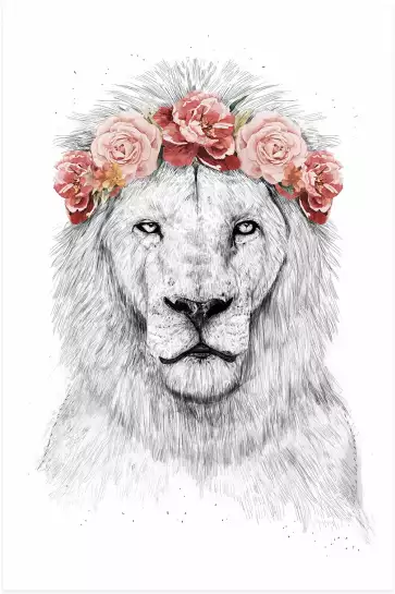 Lion et couronne de fleurs - tableau animaux habillés