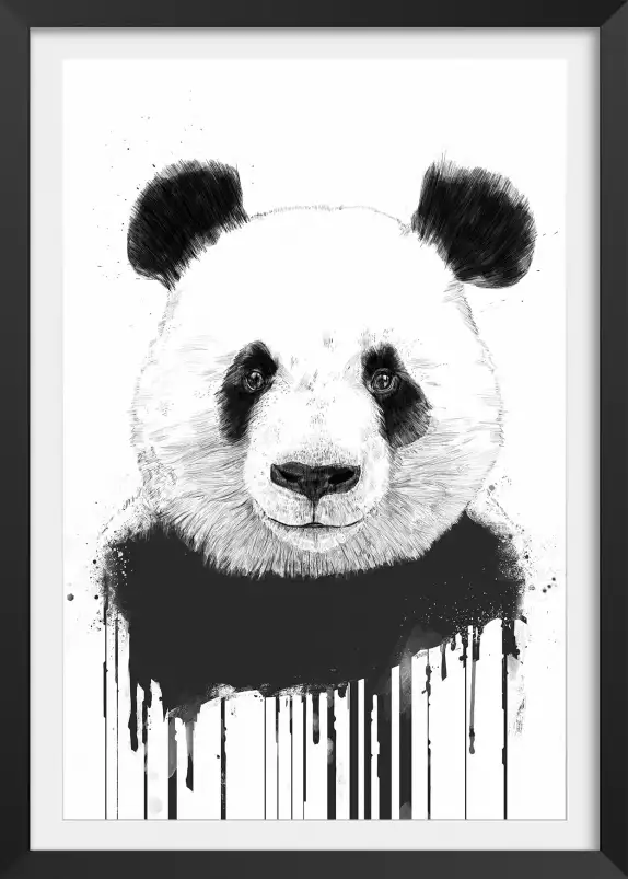 Panda flux - tableau animaux noir et blanc