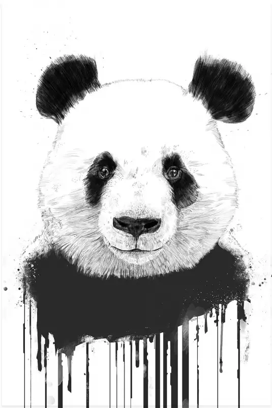 Panda flux - tableau animaux noir et blanc