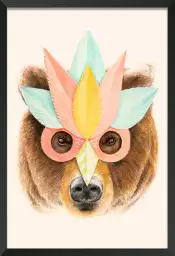 Ours et masque en papier - tableau portrait animaux