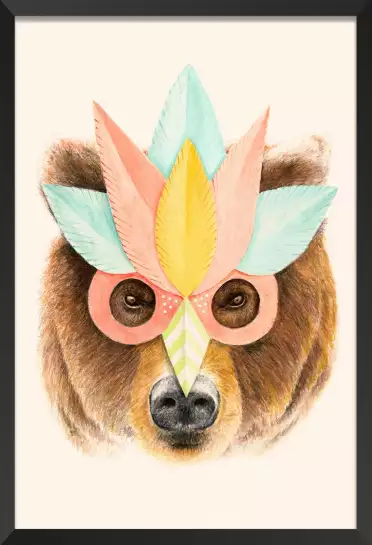 Ours et masque en papier - tableau portrait animaux