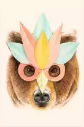 Ours et masque en papier - tableau portrait animaux