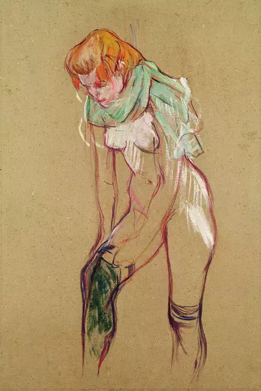 Femme tirant son bas d'Henri de Toulouse Lautrec - tableau peinture