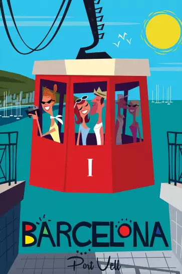 Barcelona Port Vell-Affiche de voyage vintage