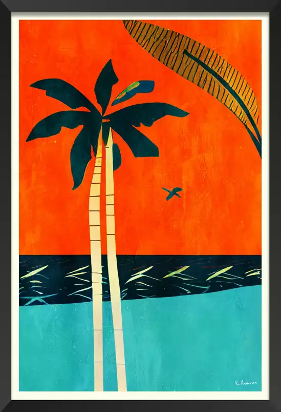 Barbados Sunset - affiche palmier