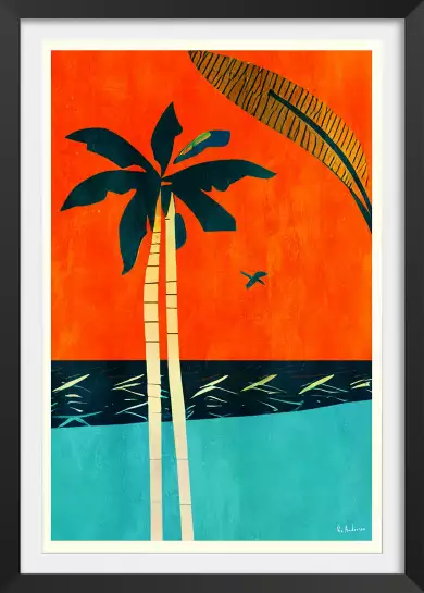 Barbados Sunset - affiche palmier