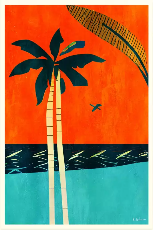 Barbados Sunset - affiche palmier