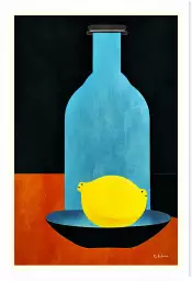 Bouteille et citron - affiche nature morte