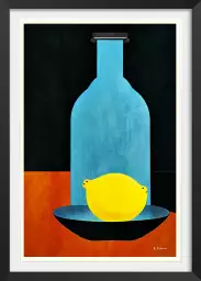 Bouteille et citron - affiche nature morte