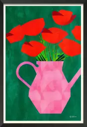 Red Poppies In A Pink Vase - tableau plante