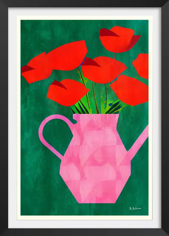 Red Poppies In A Pink Vase - tableau plante