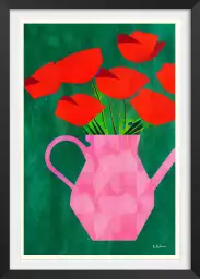 Red Poppies In A Pink Vase - tableau plante