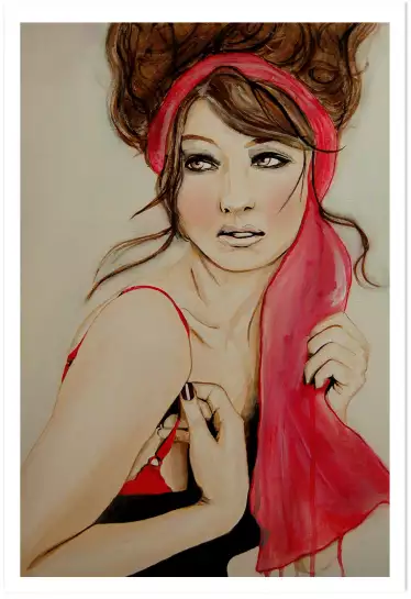 portrait de femme foulard rouge - poster romantique