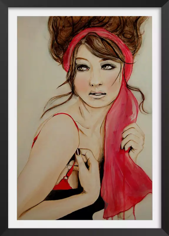 portrait de femme foulard rouge - poster romantique