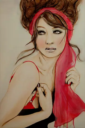 portrait de femme foulard rouge - poster romantique