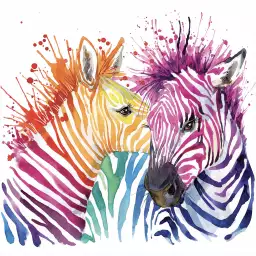 Bisous de zèbre - tableau animaux multicolore